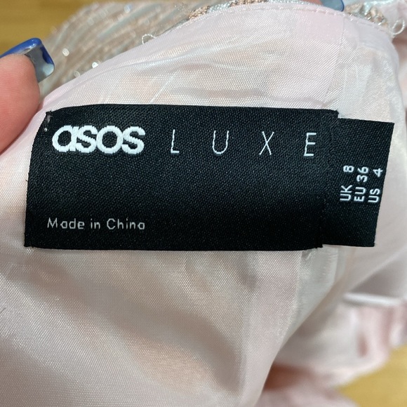 ASOS LUXE V Neck Puff Sleeve Corset Mini Jacquard Dress - Picture 9 of 10